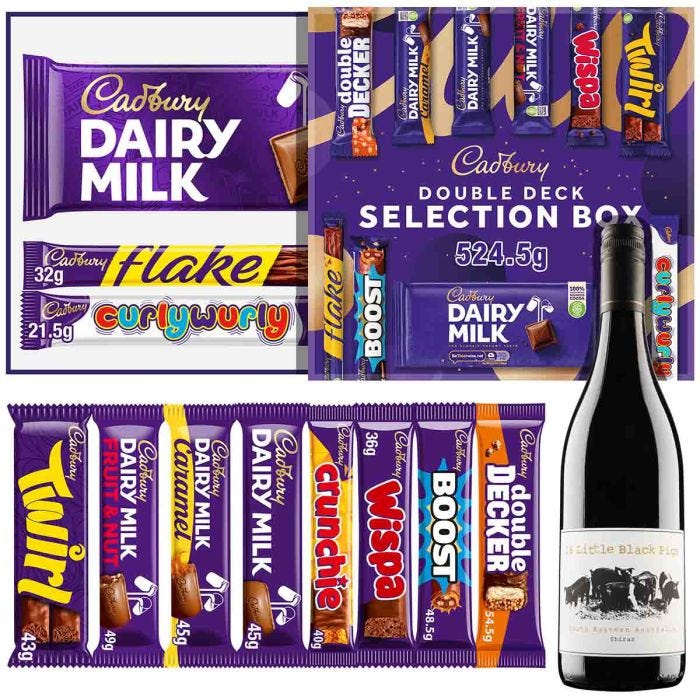 Luxury gift box with red wine and chocolate treats