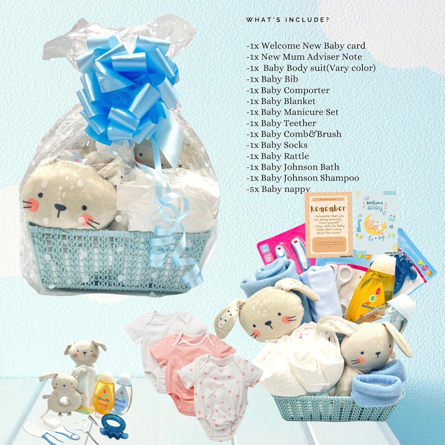 Luxury baby boy hamper gift box with soft items