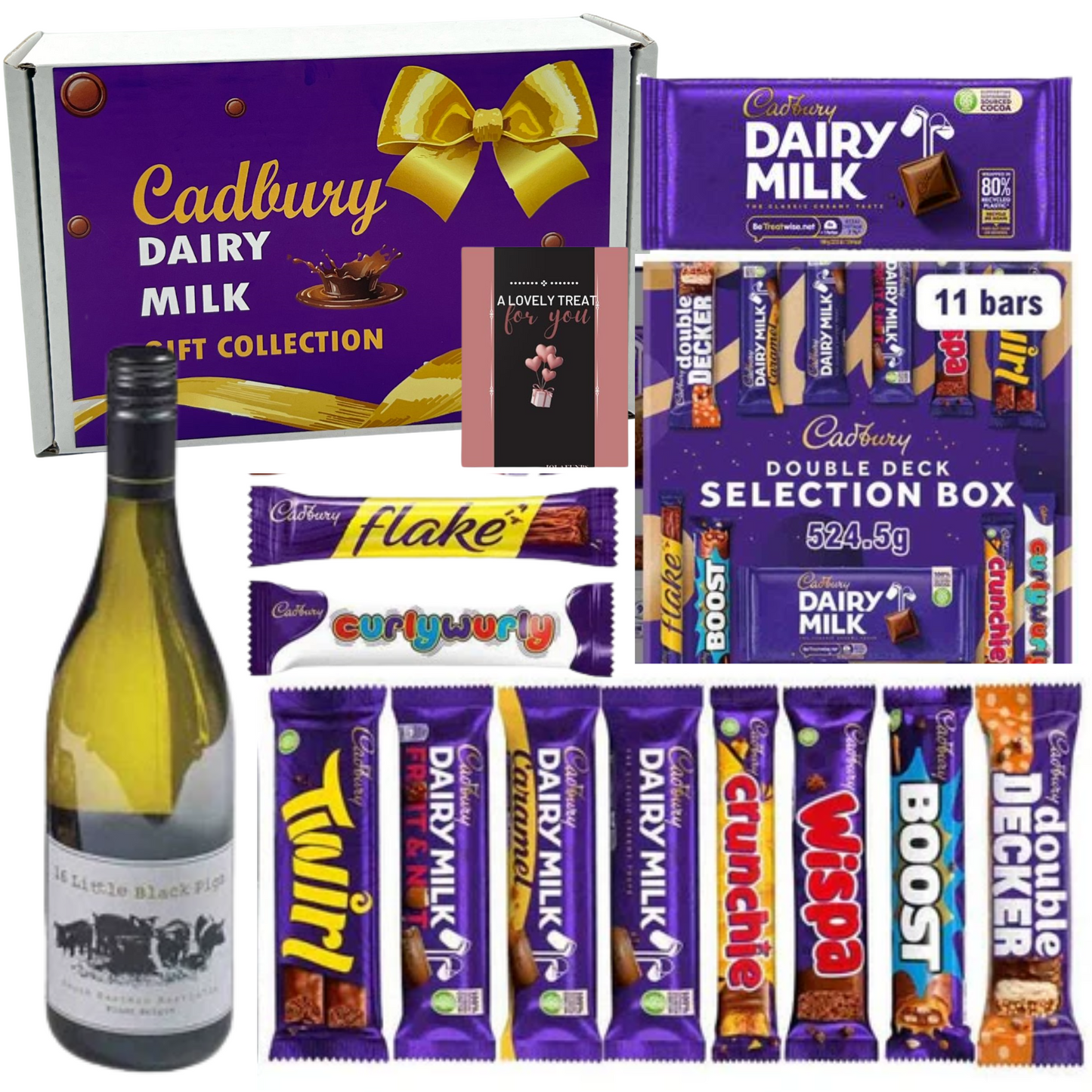 Luxury hamper featuring white wine and chocolates