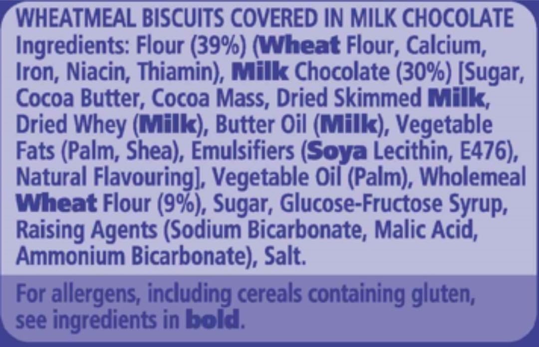 McVitie’s chocolate biscuits ingredients