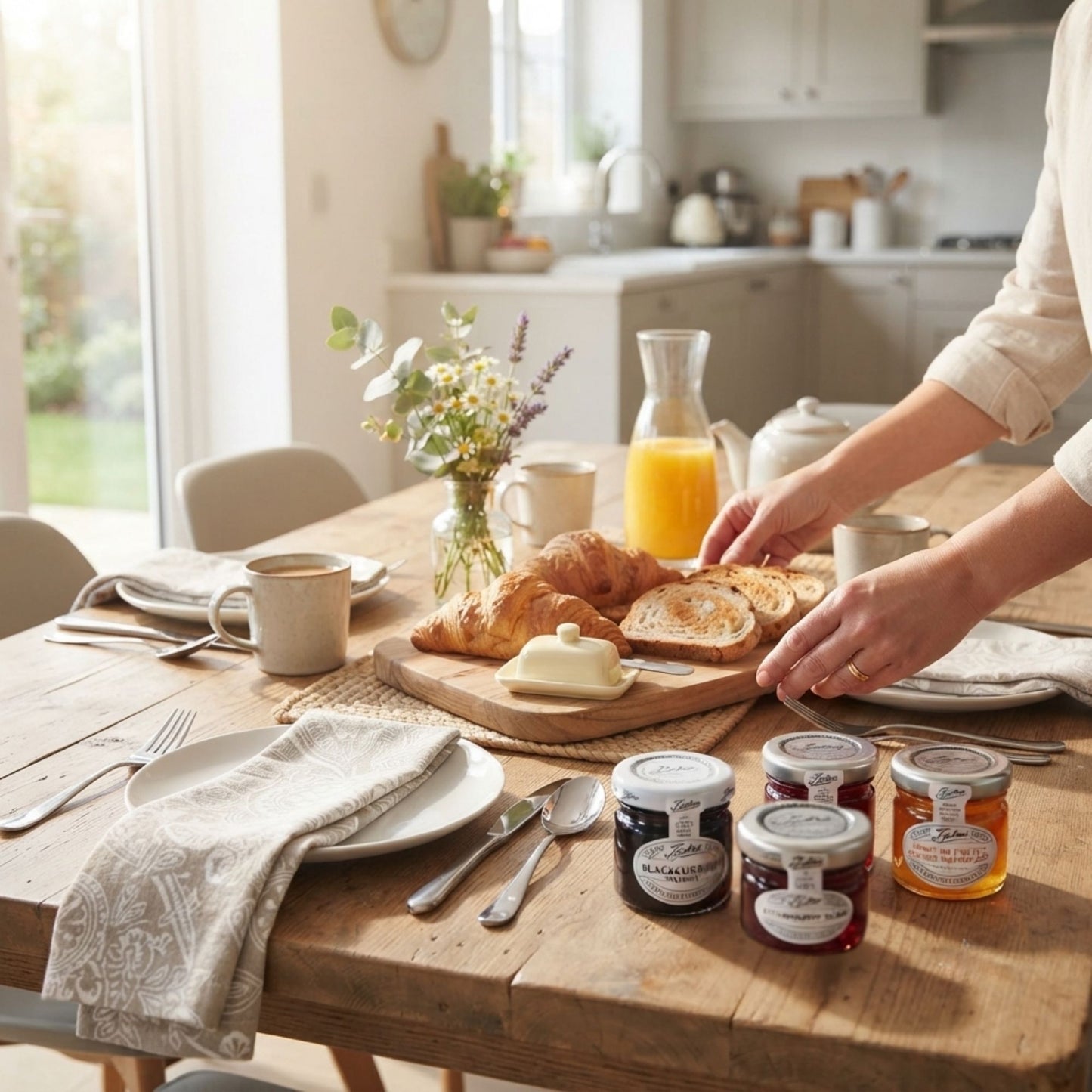 Glass jars of assorted fruit preserves