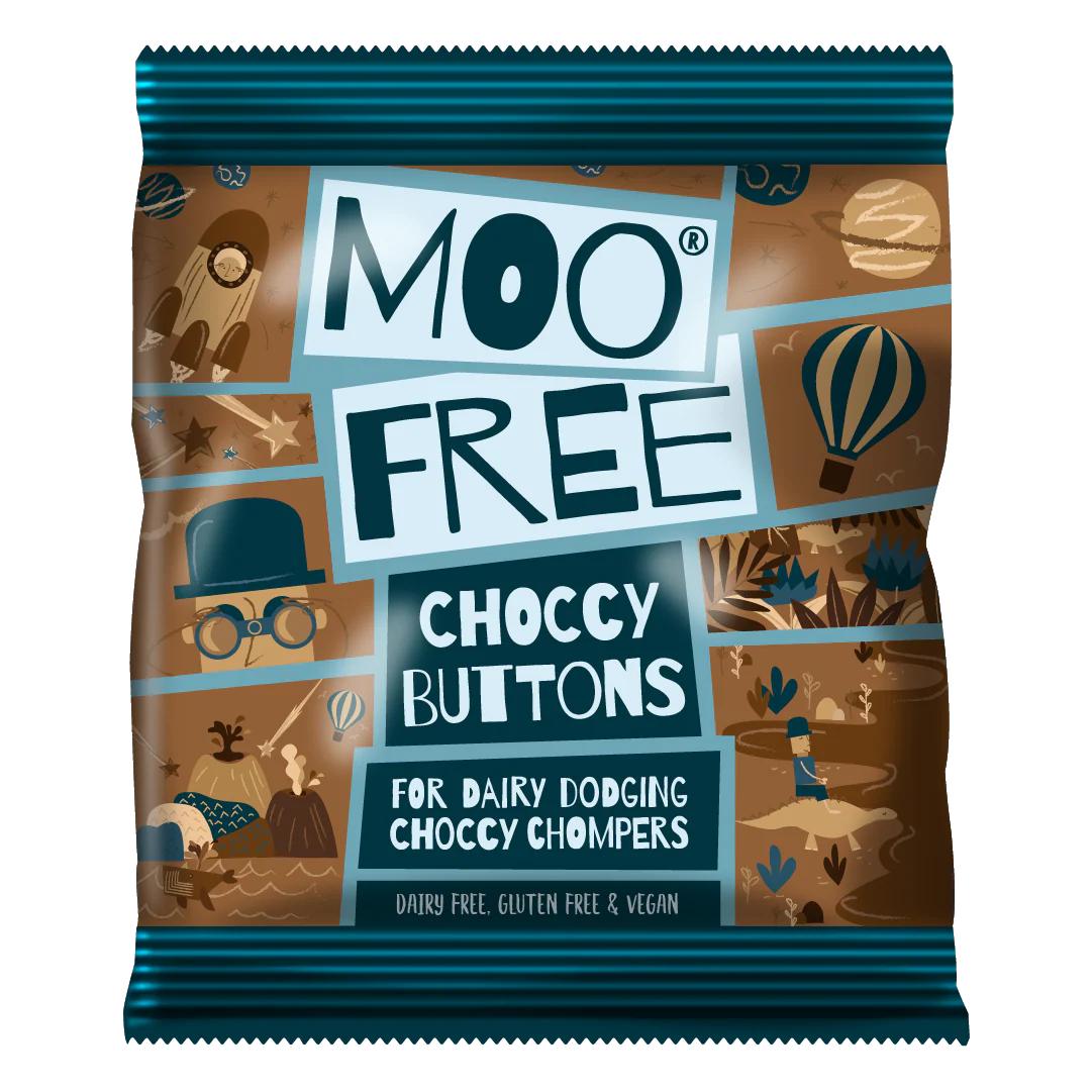 Moo Free vegan 'milk' chocolate buttons in 25x25g snack packs – dairy-free and gluten-free treats