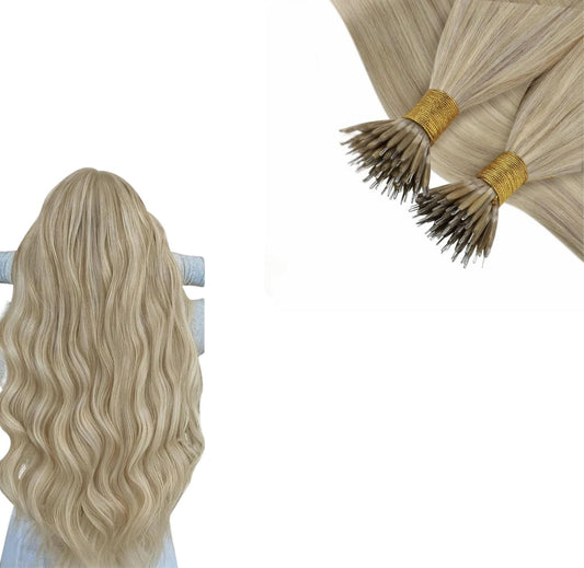 14 inch warm ash blonde nano ring hair extensions