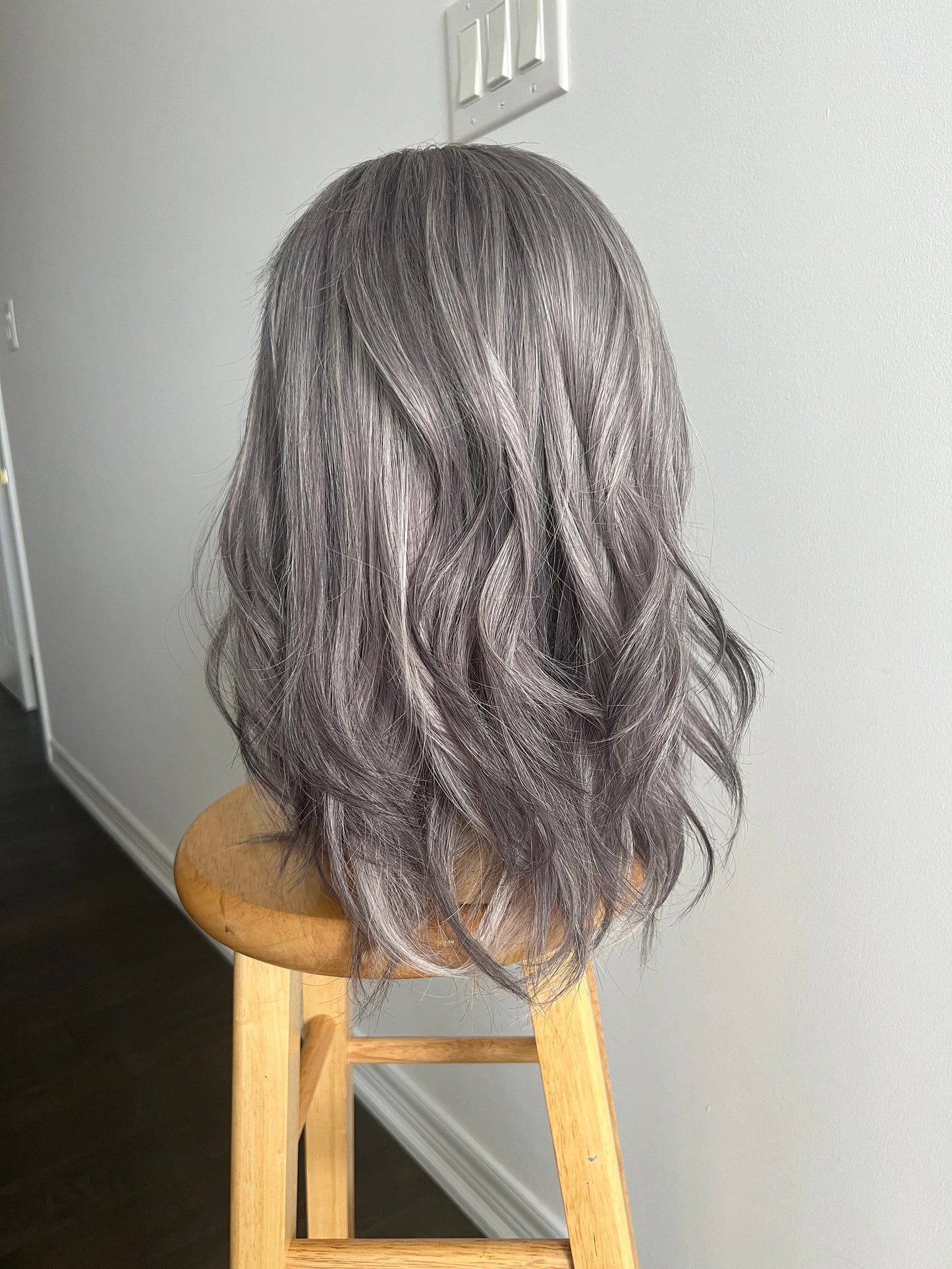 Side part grey wig with natural lace hairline