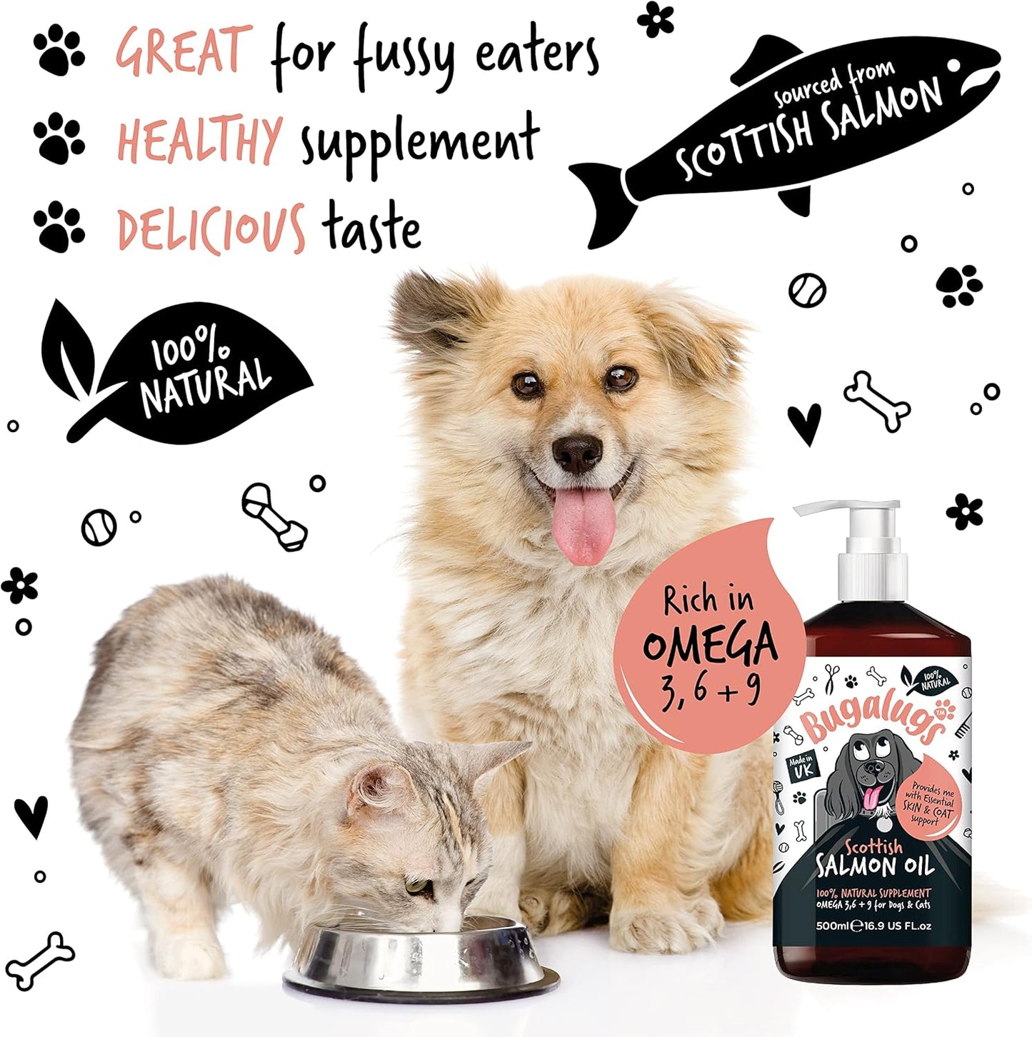 Natural salmon oil to improve skin and coat health in pets