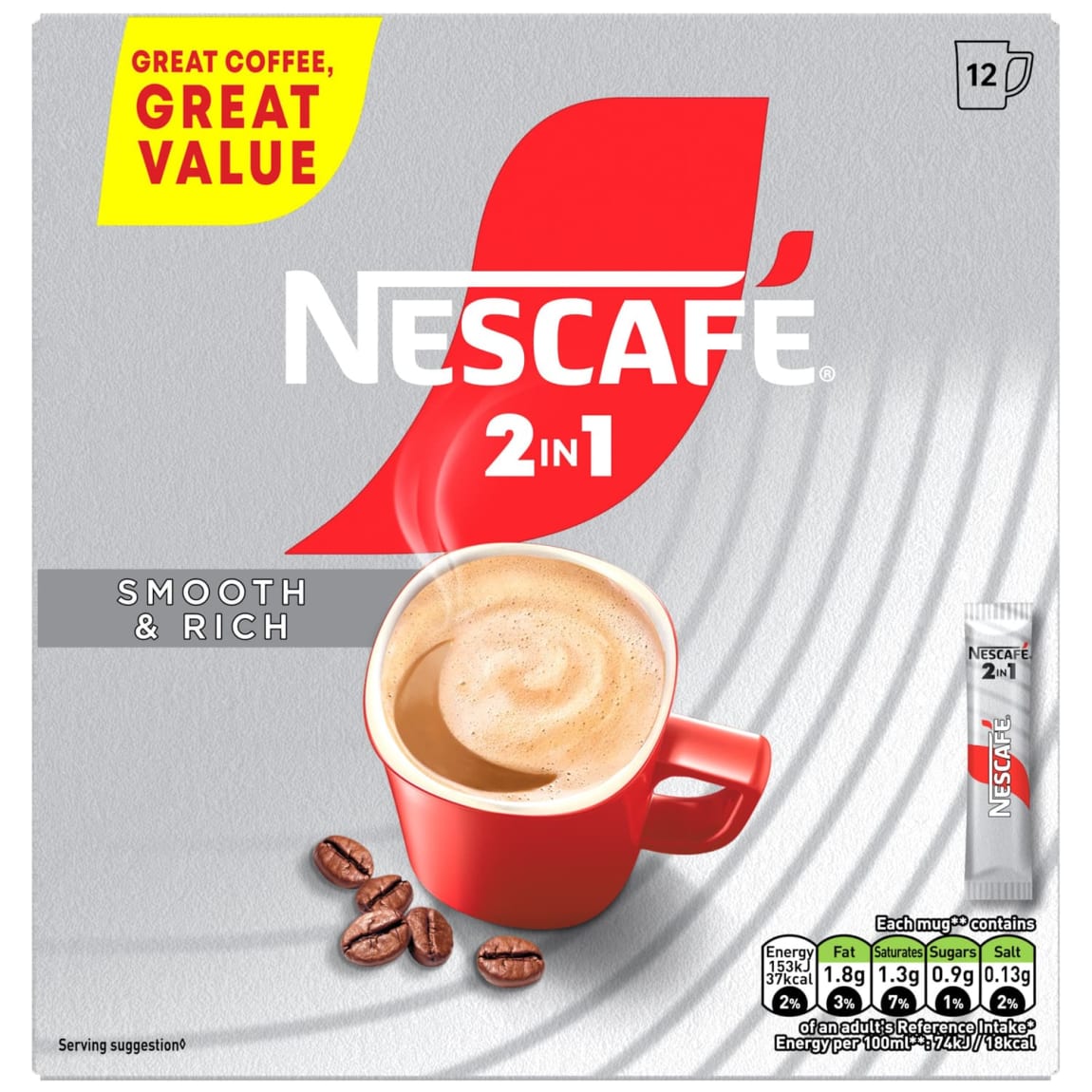 Nescafe 2 in 1 Smooth & Rich Coffee 12-pack sachets