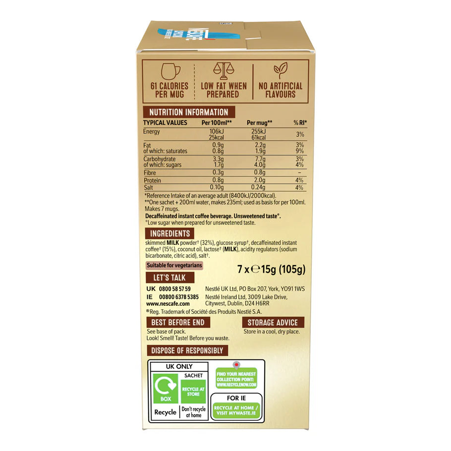 Travel-friendly Nescafe Decaf Unsweetened Cappuccino Sachets