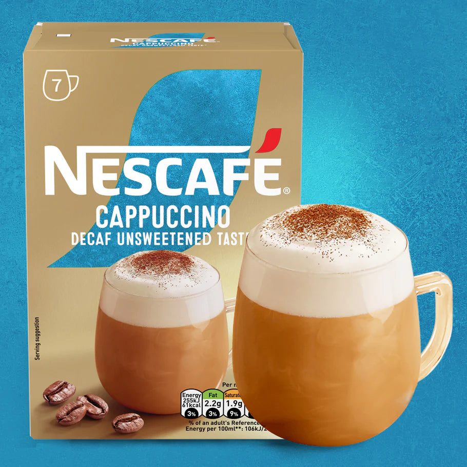 Rich and smooth Nescafe Decaf Cappuccino with no added sugar