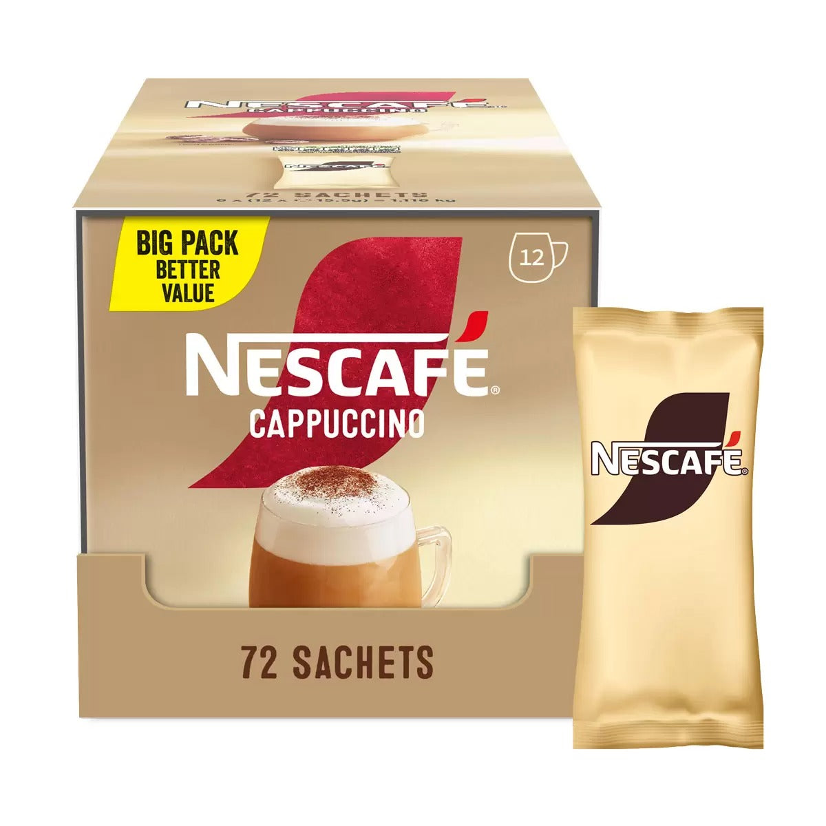 Bulk pack of Nescafé Cappuccino Instant Coffee Sachets for rich, creamy coffee at home or office