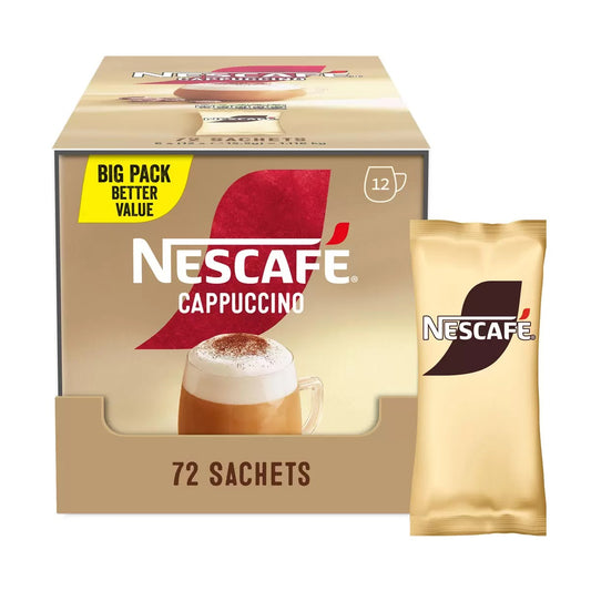 Bulk pack of Nescafé Cappuccino Instant Coffee Sachets for rich, creamy coffee at home or office