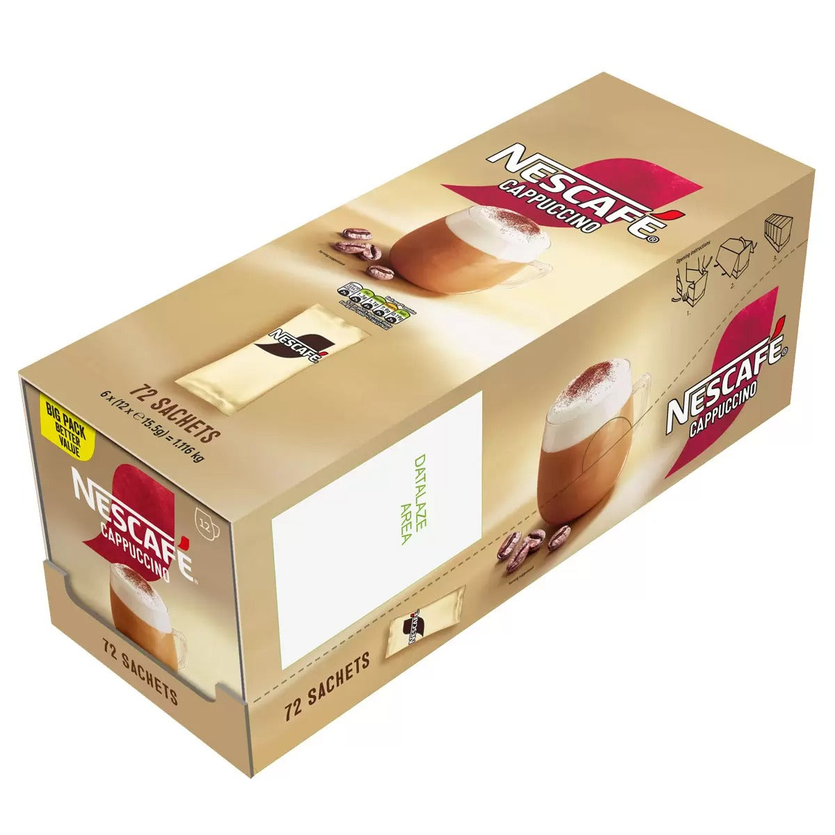 Single sachet of Nescafé Cappuccino for easy, quick coffee preparation