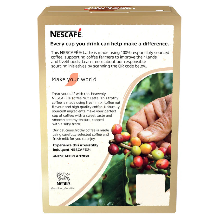 Authentic café-quality Nescafe Toffee Nut Latte in instant sachets