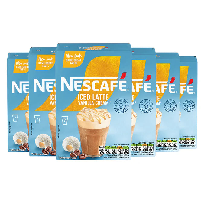 Bulk 6x7 Nescafe Vanilla Cream Iced Latte sachets perfect for home and office