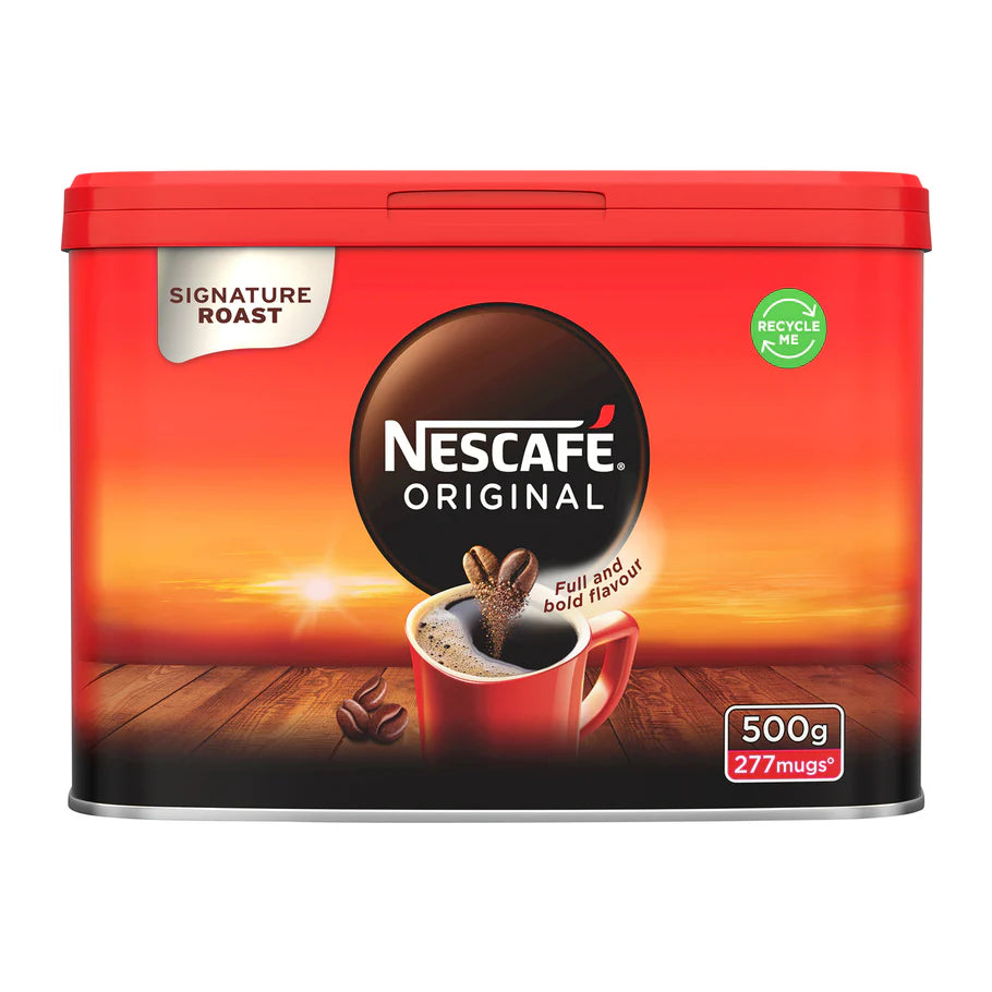 Large tin of Nescafe Original coffee for storage