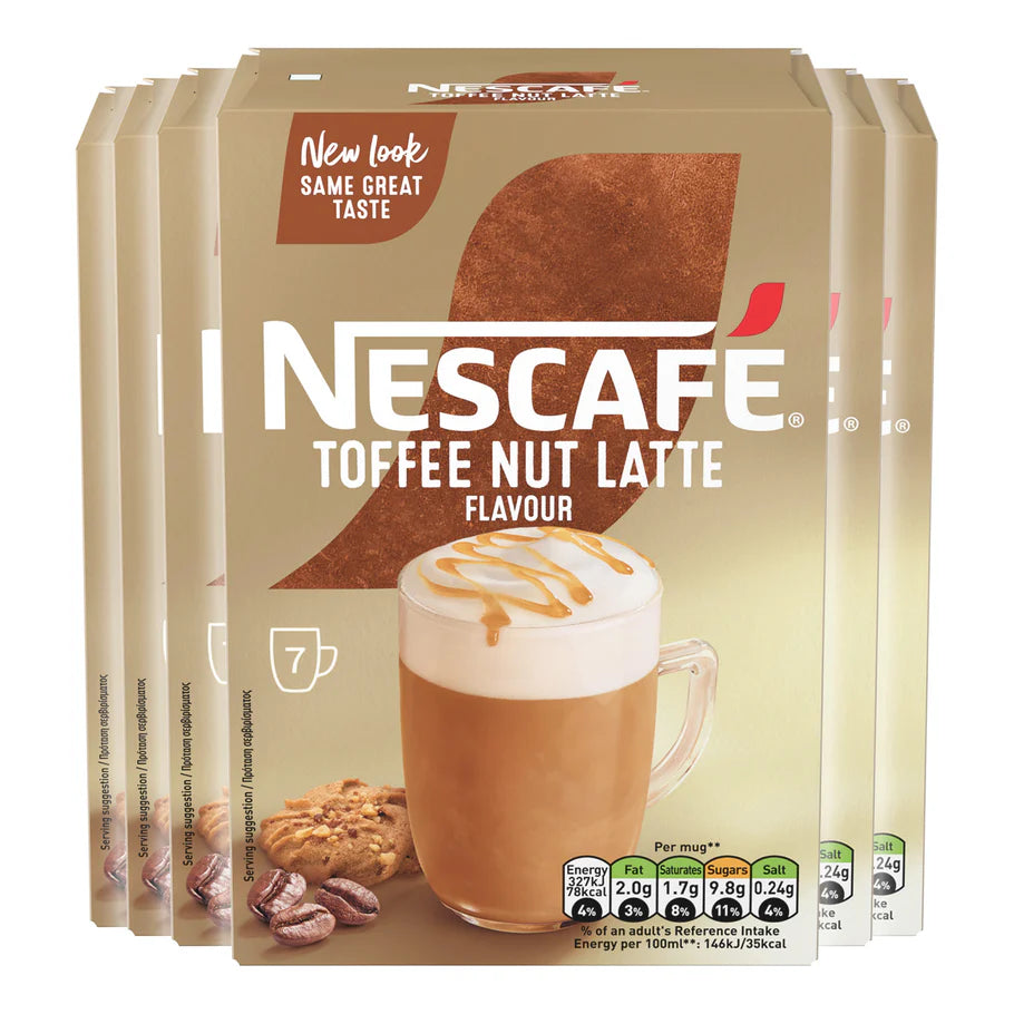 Convenient Nescafe Toffee Nut Latte sachets ideal for on-the-go coffee