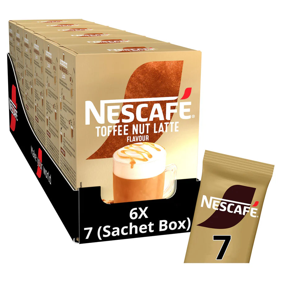 Nescafe Toffee Nut Latte Instant Coffee Sachets for quick café-style coffee