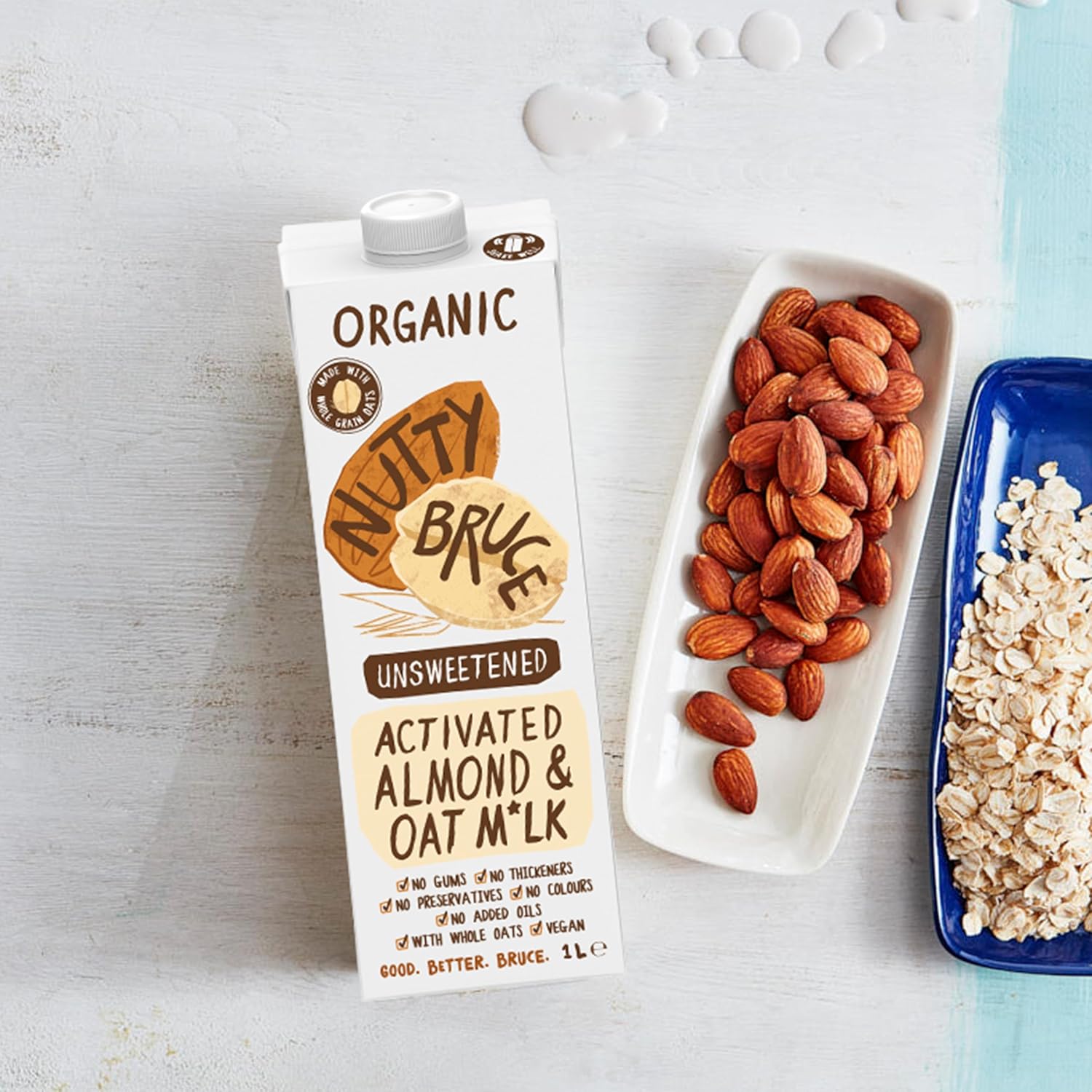 nutty bruce plant based almond oat milk 6 pack