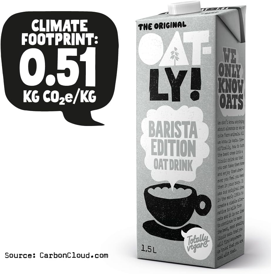 Creamy plant-based oat drink from Oatly Barista Edition, perfect for coffee lovers