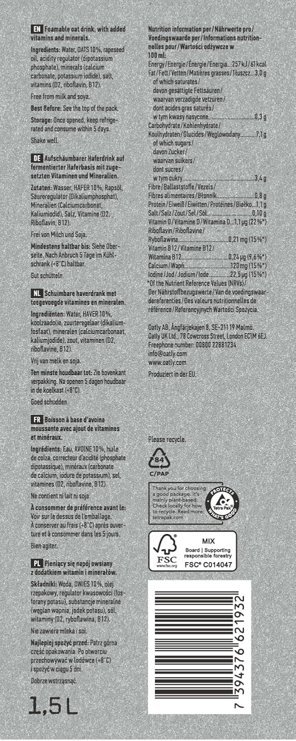 Long-life oat milk cartons, shelf-stable and convenient for everyday use