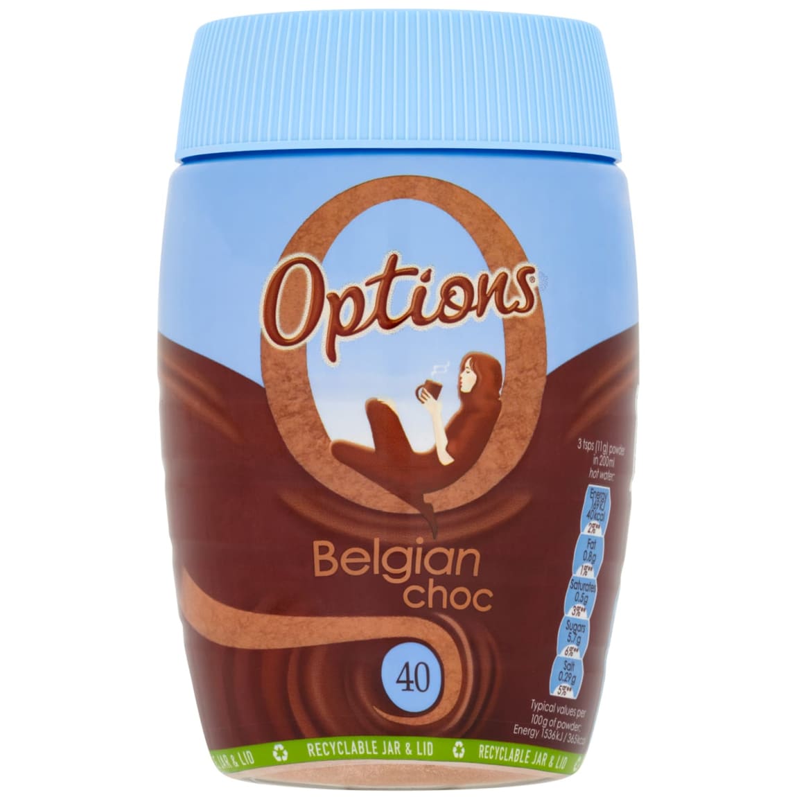 Hot chocolate drink made with Options Belgian mix
