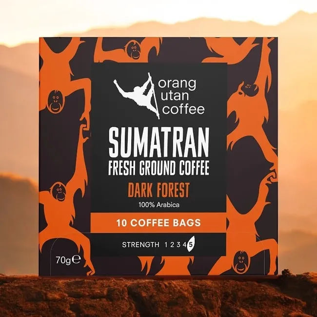 Orangutan Sumatran Dark Forest ground coffee bags with sustainable sourcing