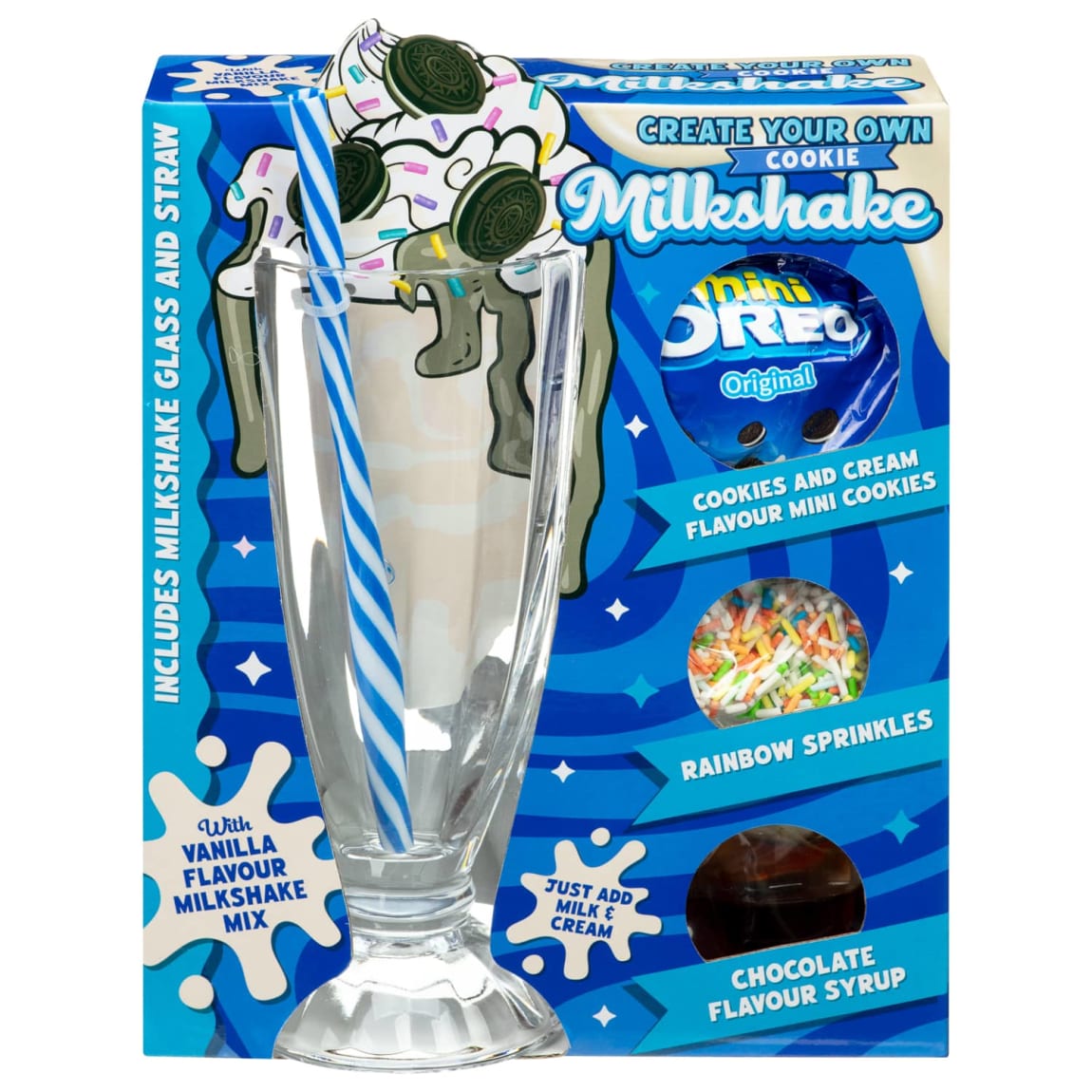 Oreo Create Your Own Milkshake Gift Set with glass and straw