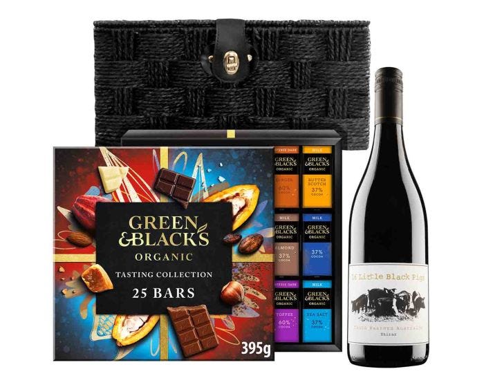 Organic chocolate and red wine hamper for gifting