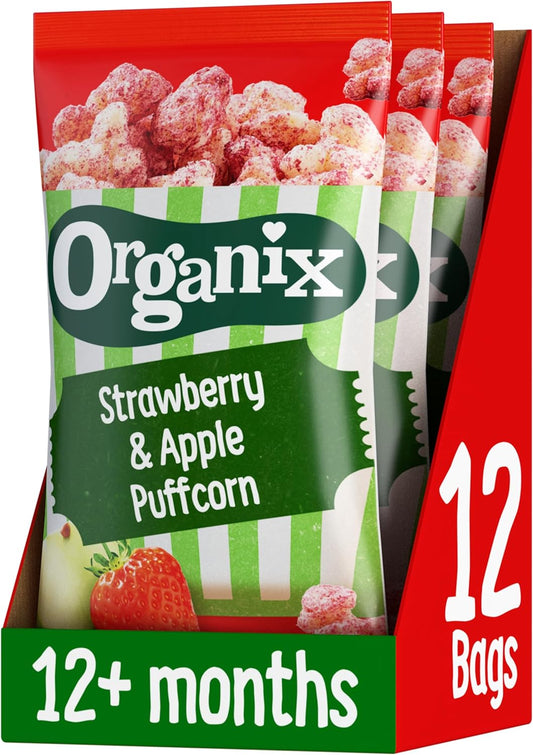 organic strawberry and apple puffcorn toddler snack