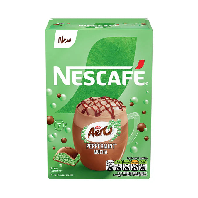 Peppermint mocha coffee drink made with Nescafé Aero and cocoa powder
