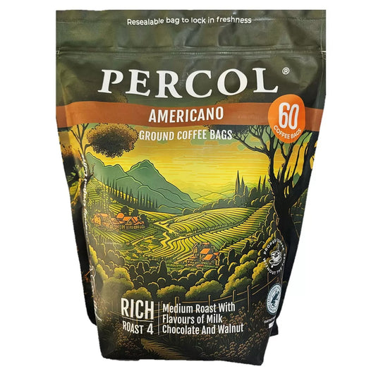 Percol Americano medium roast coffee bags 60 x 8g