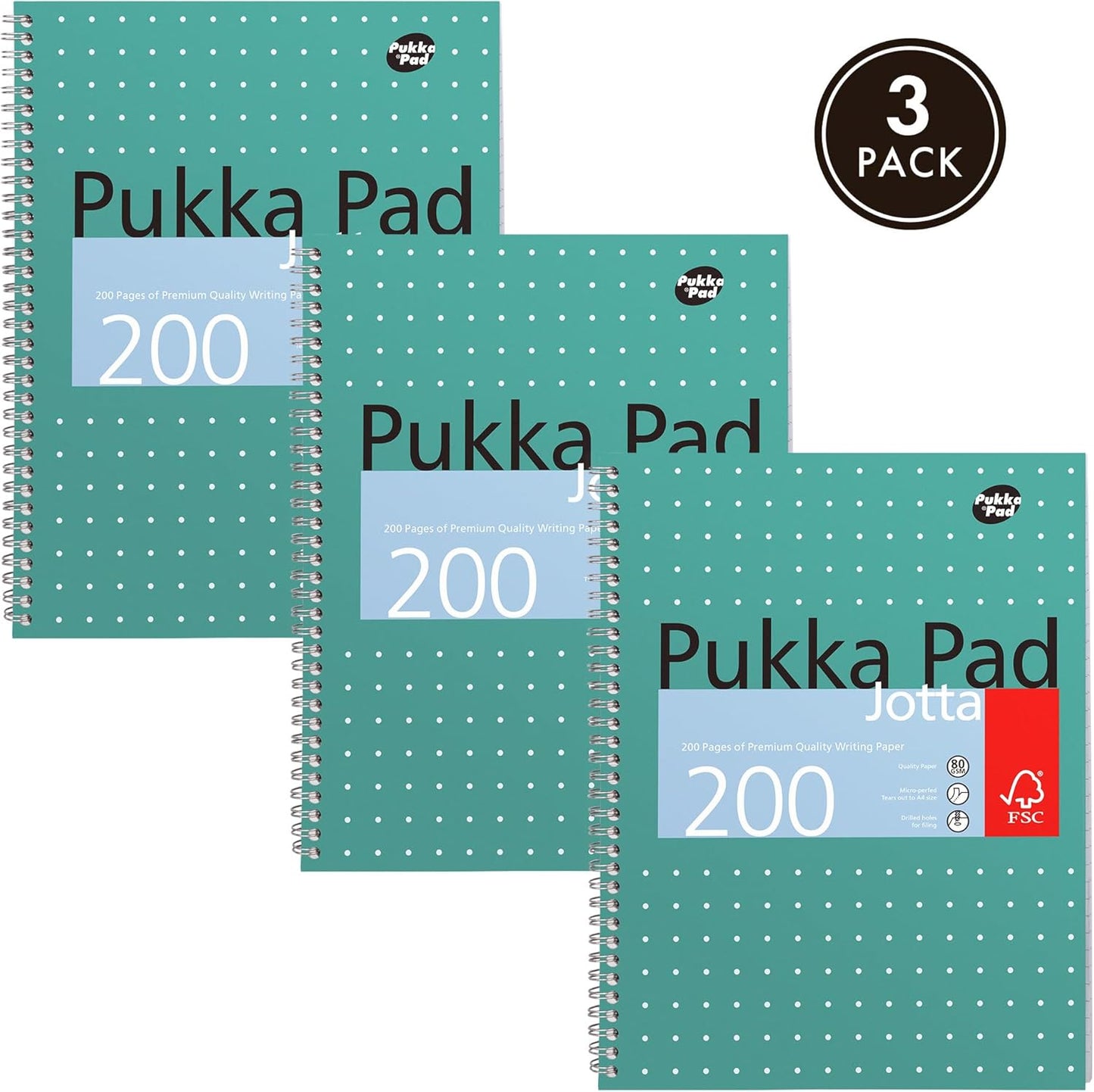 Green A4 writing pads with 4-hole punched margins