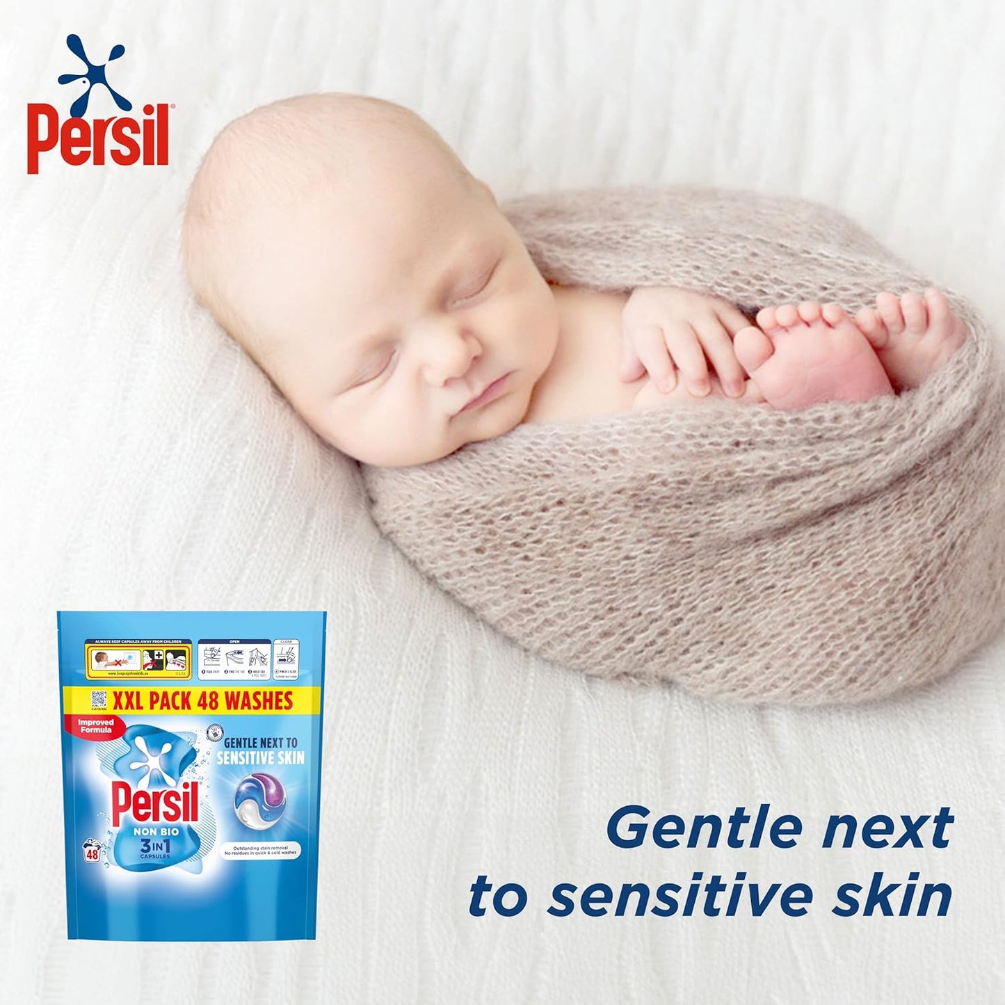 Persil Non-Bio 3-in-1 Capsules – Safe, Gentle Formula with Stain Fighting Power, 48 Washes