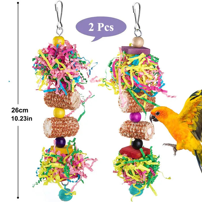 Bird chew toy set with colourful paper strips