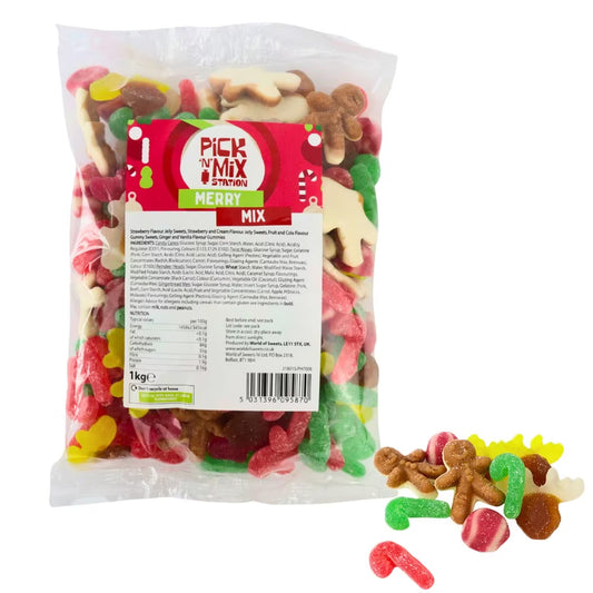 Pick n Mix Station Merry Mix Bag 1kg assorted festive jelly and gummy sweets