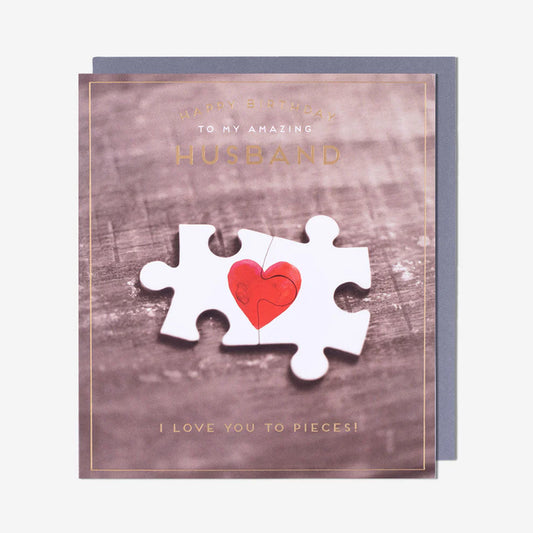 Husband birthday card featuring a pieces of my heart jigsaw design, perfect for special occasions and greeting cards