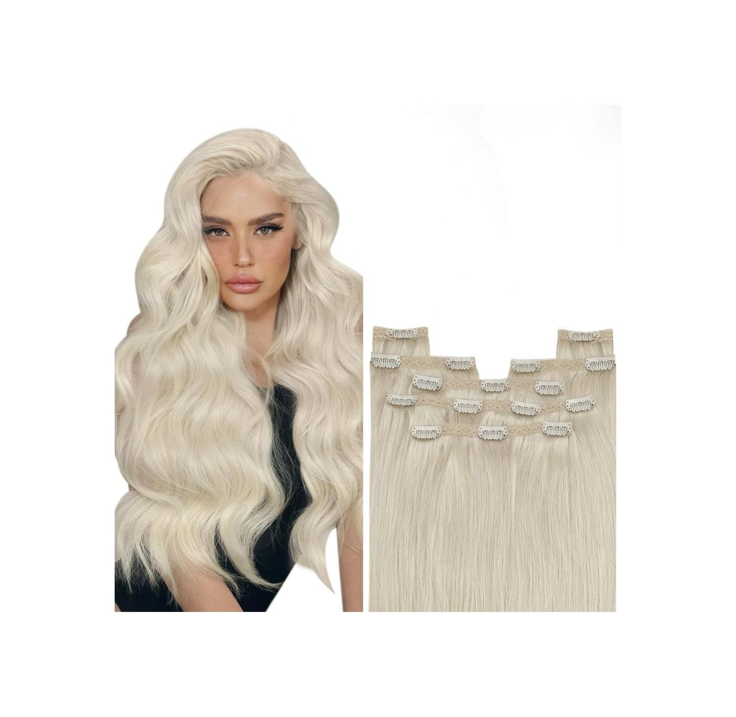 16 inch platinum blonde invisible clip in human hair extensions