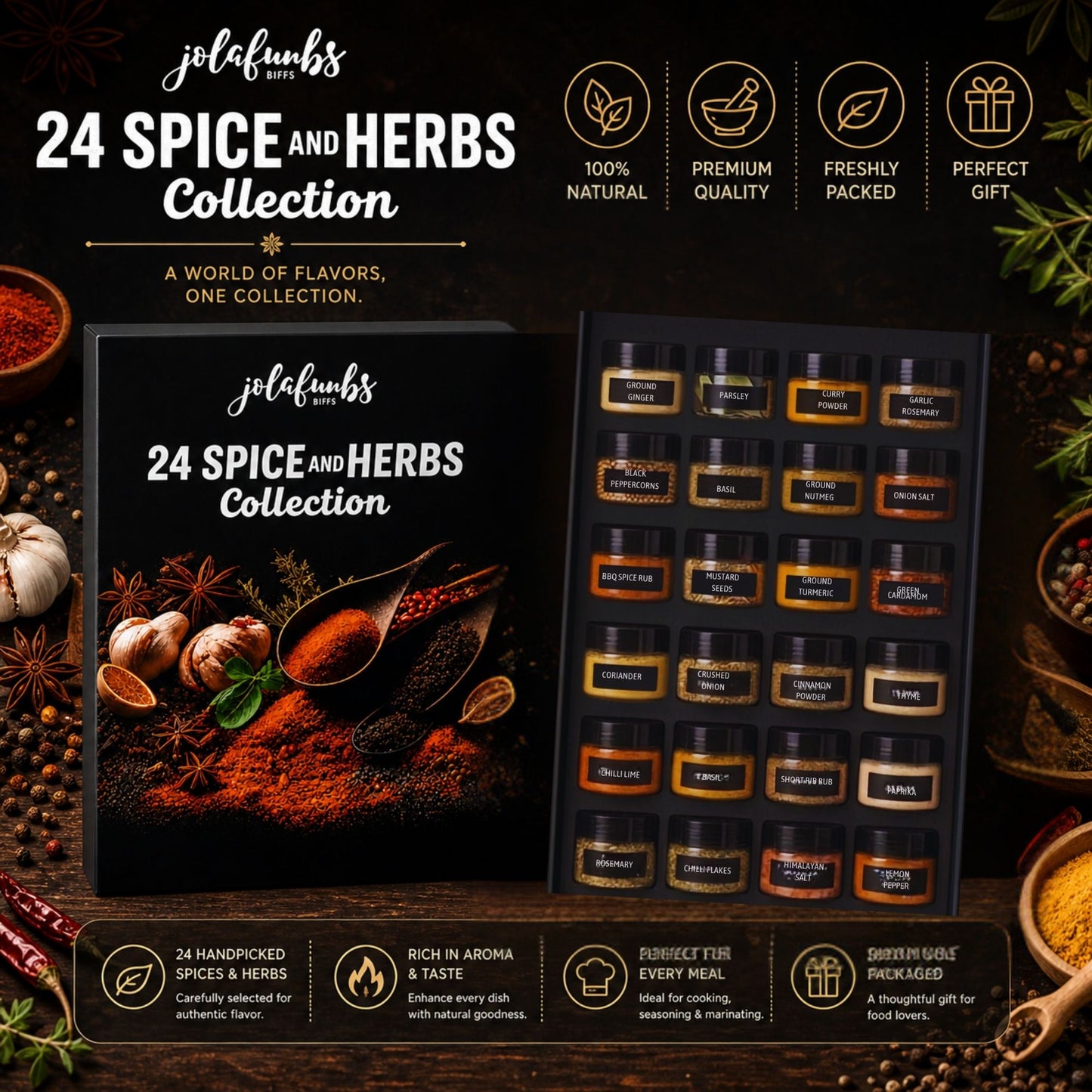 Culinary gift set with herbs spices and BBQ blends