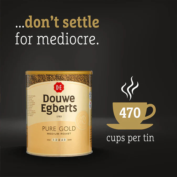 Premium instant coffee tin Douwe Egberts Pure Gold 750g resealable pack