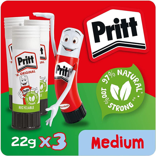 Pritt Glue Stick pack of 3 for safe and strong crafts