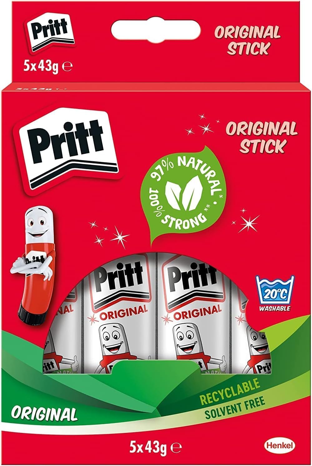 Pritt Glue Stick 43g pack of 5 for school and office