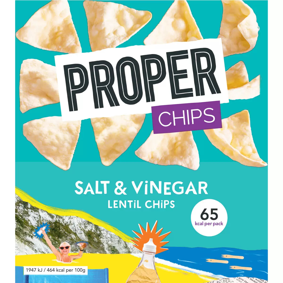 Proper Chips Salt & Vinegar flavour 14g crisp pack, perfect snack size