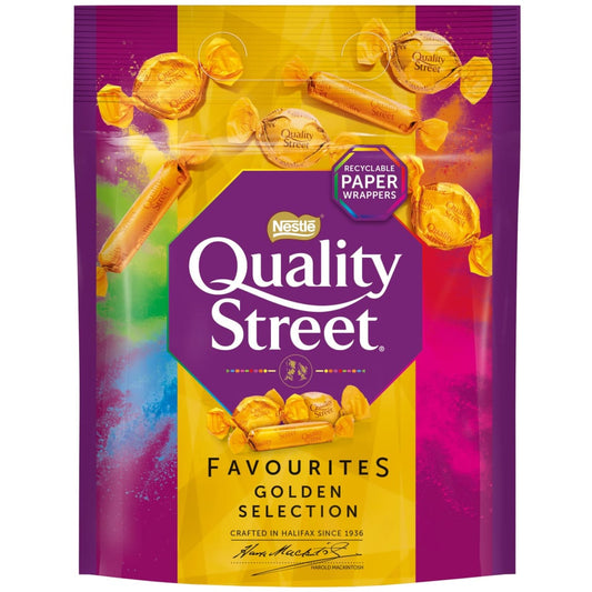 Quality Street Golden Selection 283g pouch with assorted chocolates for a luxurious treat