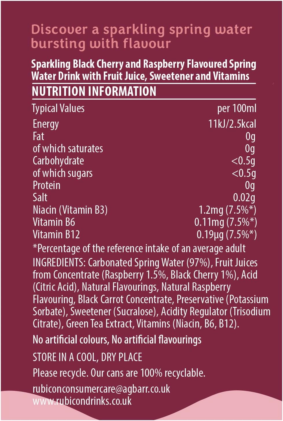 Multipack of Rubicon Spring Black Cherry Raspberry Sparkling Water