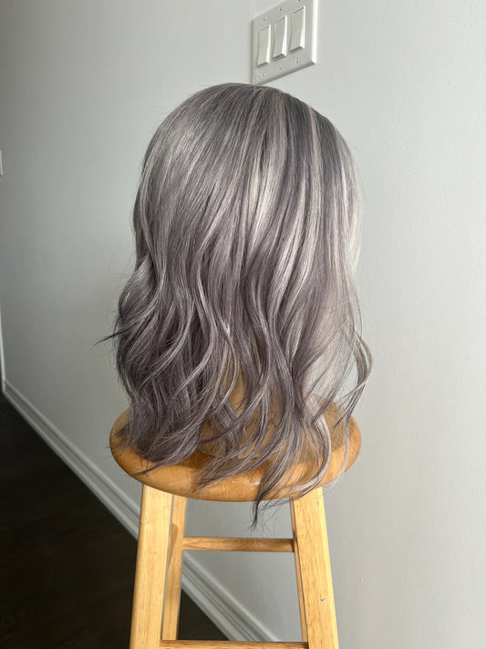 Salt and pepper grey human hair lace front wig 10 inch