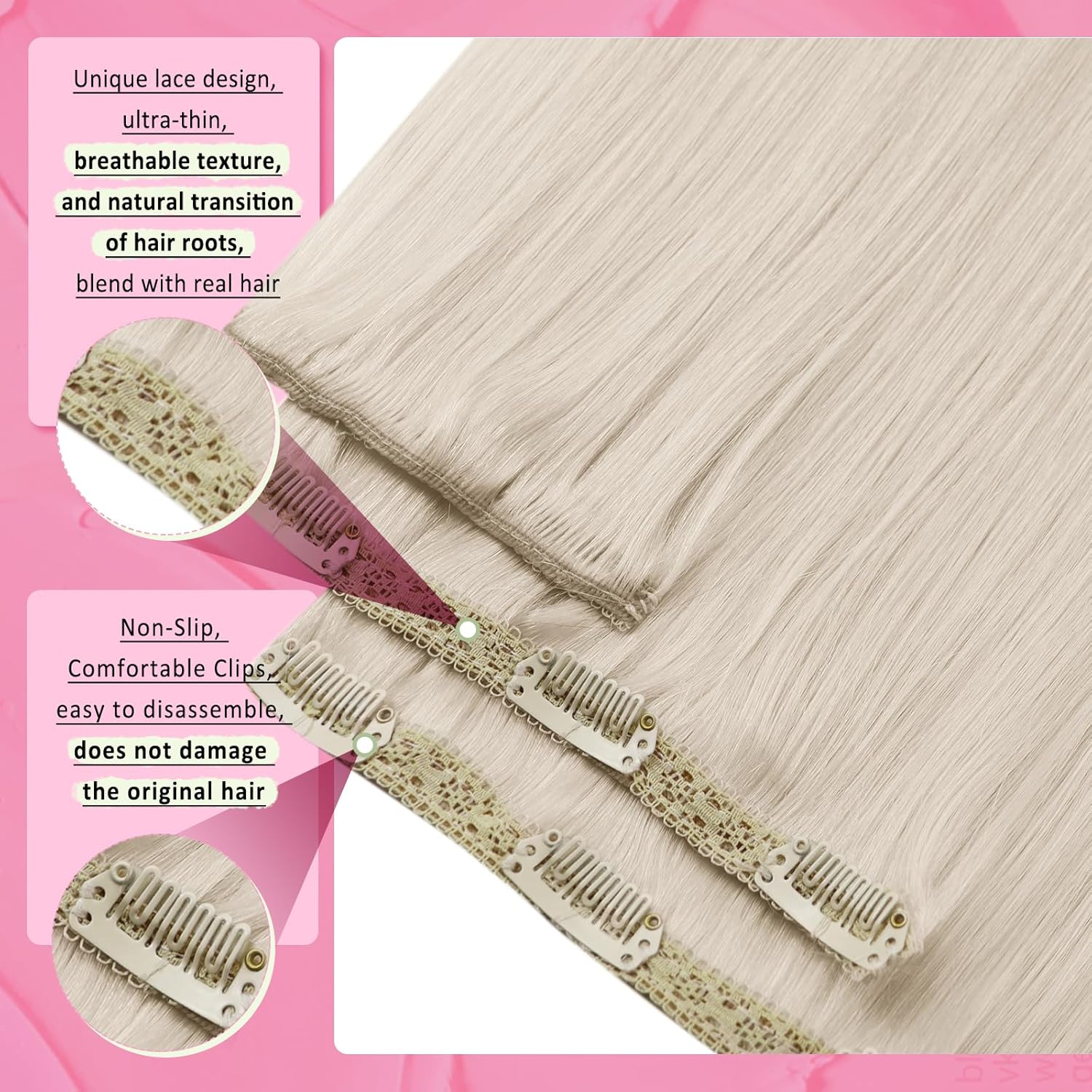Seamless clip hair extensions for daily use light blonde
