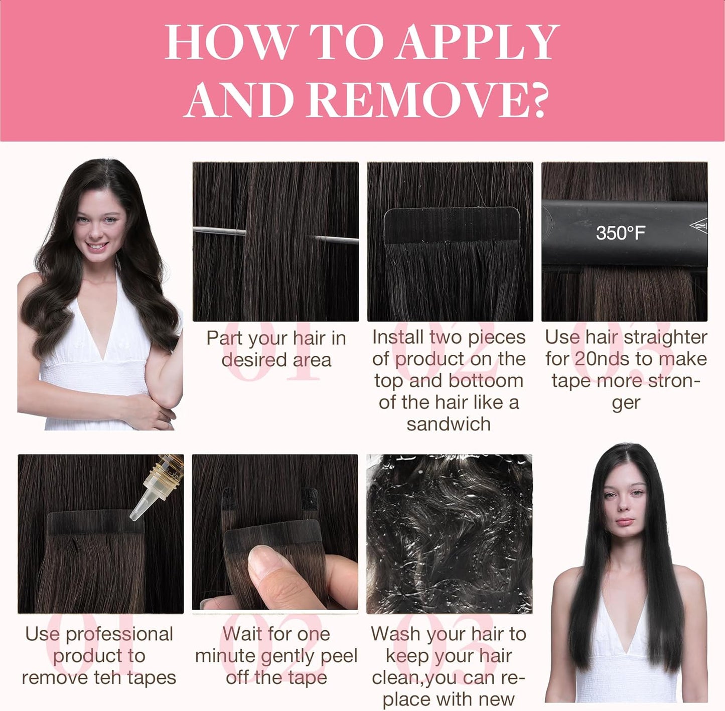 Seamless tape hair extensions 20 inch dark brown