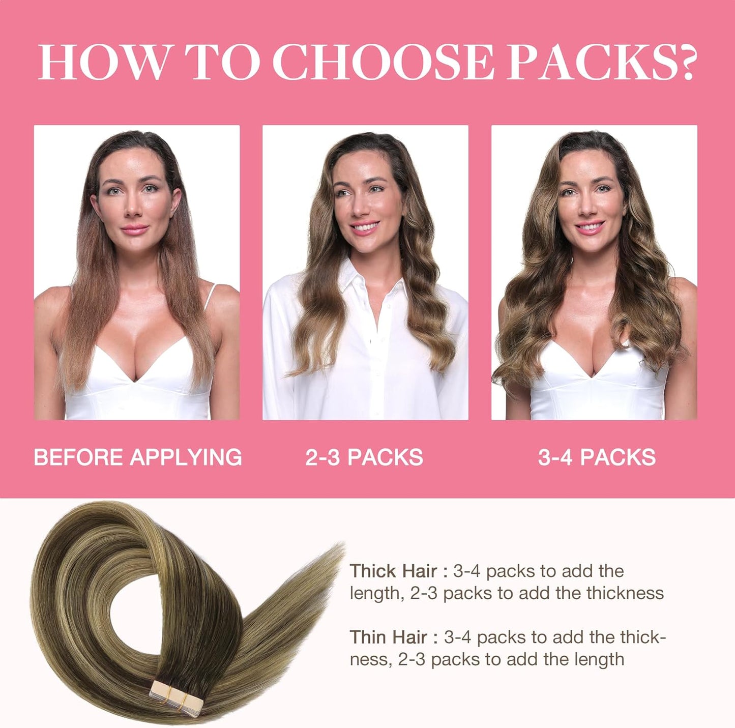 Real hair tape extensions with seamless chocolate to blonde blend