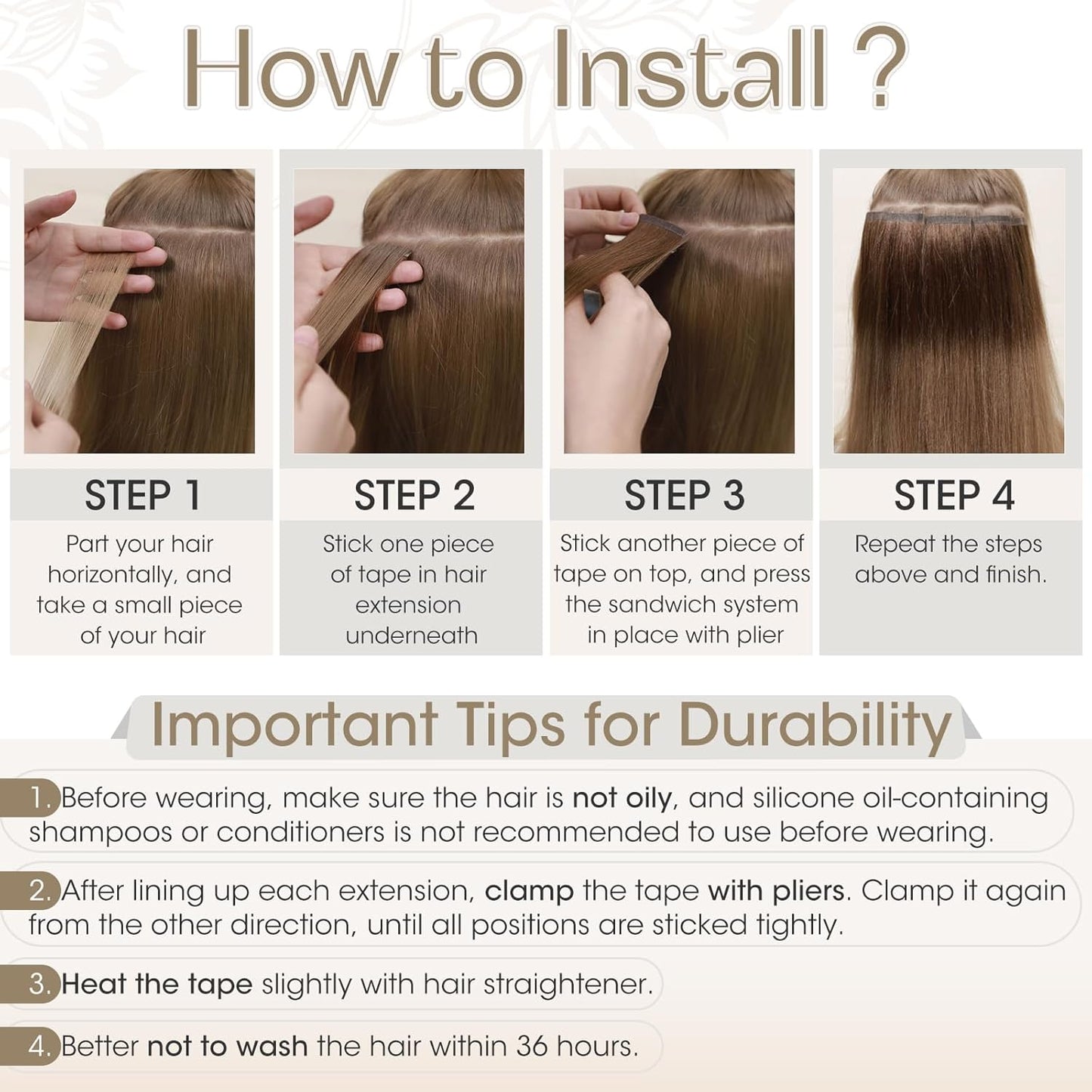 Tape in hair extensions 18 inch 60g brown colour