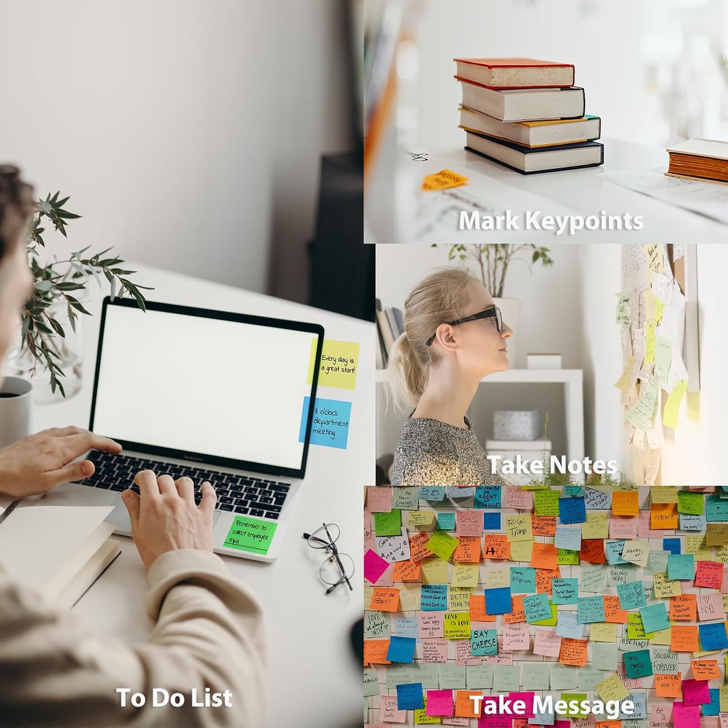 Self-adhesive sticky notes for reminders and memos
