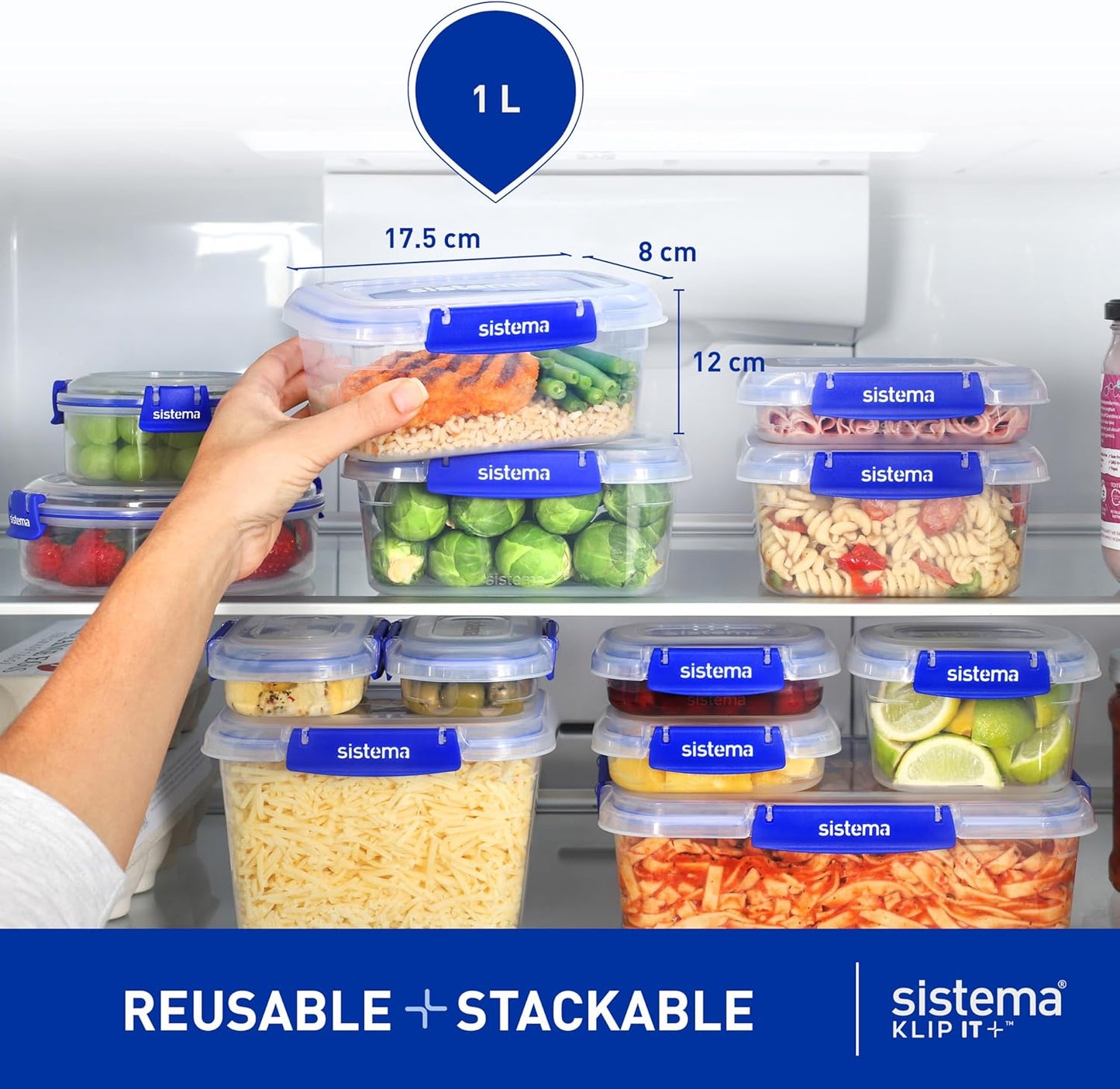 Stackable Sistema KLIP IT PLUS Containers for organized meal prep and storage